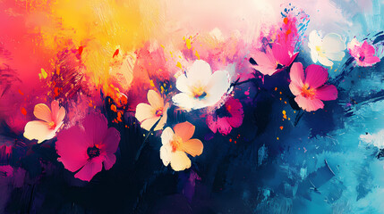 Poster - Watercolors flowers background, abstract flowers made from whatercolor paint splashes, 3d illustration impressionism style. generative ai. Impressionism. Illustration