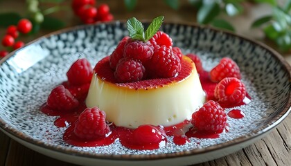 Wall Mural - Raspberry and Cream Delight on a Plate