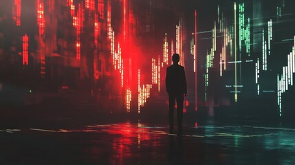 A Shadowy Figure Stands Before a Wall of Data