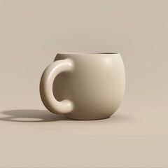 Wall Mural - A Beige Ceramic Mug with a Curved Handle