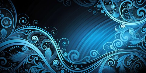 Wall Mural - Abstract blue and black background with swirls and patterns, abstract, blue, black, backdrop, design, texture, artistic