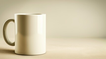 A White Mug with a Handle on a Beige Surface