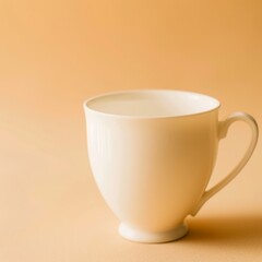 Poster - White Teacup Filled with Milk Against a Warm Background