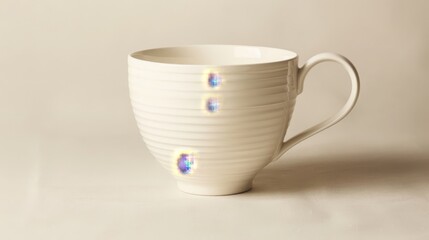 Wall Mural - White Ceramic Mug with Horizontal Ridges and a Single Blue Line