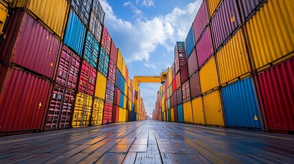 Wall Mural - Cargo Containers Stacked High in a Shipping Yard