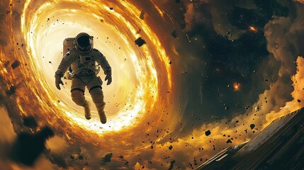 Wall Mural - an astronaut plunges through a flaming cosmic vortex