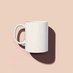 White Ceramic Mug with Handle and Shadow on Pink Background