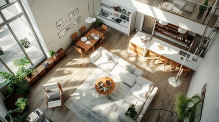 Modern Living Room with a Kitchen and Loft