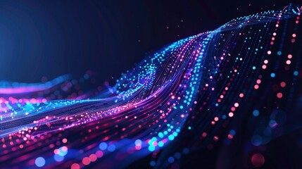 Abstract data flow with binary code and colorful lines on a dark blue background vector illustration