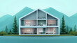© Nattapol - A cross section of modern house showcases renewable design elements, surrounded by serene mountains and lush greenery, creating peaceful atmosphere