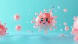 © BerkahStock - A cheerful cartoon representation of a virus with a smiling face and bubbles in a colorful background.