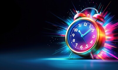 Canvas Print - Colorful Alarm Clock with Neon Lights.