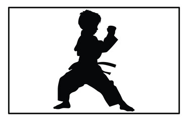 Kids Training karate silhouette, Fast kick fighting technique silhouette