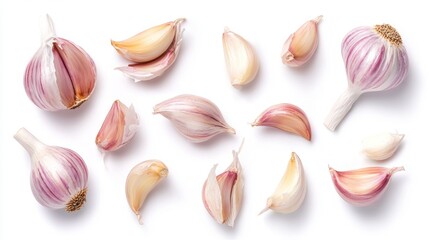 Wall Mural - fresh aromatic garlic cloves on white background