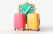 © Banstanks - 3D icon of luggage and a shield with a checkmark on white background. for vacation, travel company