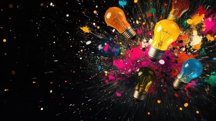 Wall Mural - Colorful Light Bulbs in an Explosion of Creativity