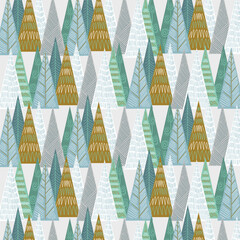 Wall Mural - Merry Christmas greeting card with christmas trees pattern
