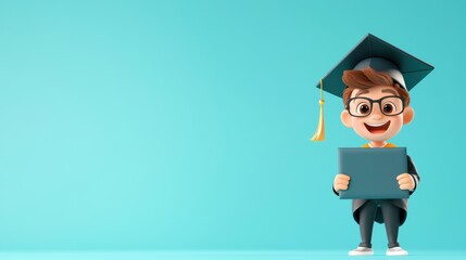 Cheerful Boy Graduating with Diploma and Cap