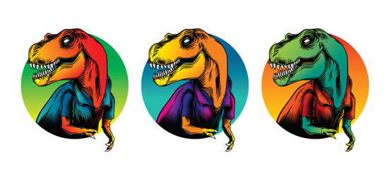 Wall Mural - Tyrannosaurus Rex in a summer shirt. Original vector illustration in vintage style. T-shirt design.