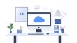 © Naturalis - Minimalist Home Office Setup with Computer Displaying Cloud Icon