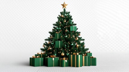 Wall Mural - Green christmas presents and gifts stacked into a festive christmas tree shape transparent background