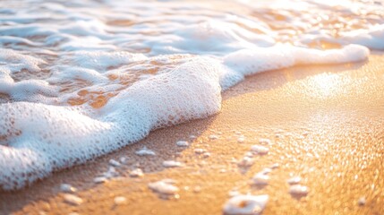 Canvas Print - Gentle waves lapping at a sandy beach during sunset, creating a serene atmosphere.