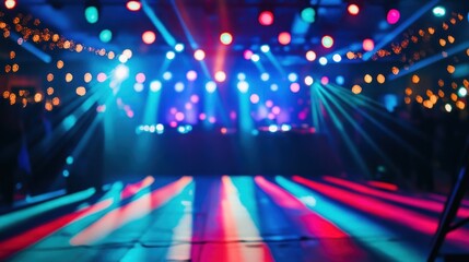 Canvas Print - A vibrant dance floor illuminated by colorful lights, creating an energetic atmosphere.