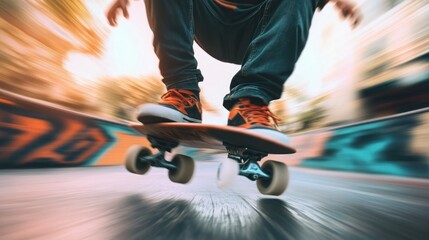 Poster - A skateboarder performing tricks on a vibrant urban ramp, showcasing motion and skill.