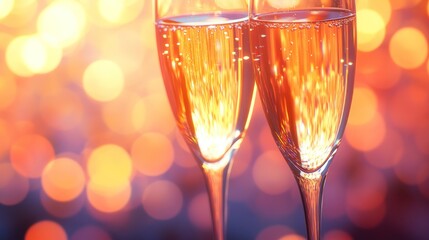 Poster - Two elegant champagne glasses filled with bubbly drink against a colorful, festive background.