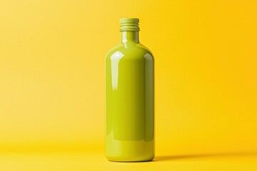 Canvas Print - Green Glass Bottle on a Yellow Background