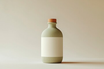 Canvas Print - Speckled Green Glass Bottle with Wooden Cork and Blank Label