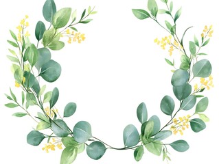 Wall Mural - Watercolor eucalyptus garland frame isolated on white background