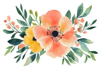 Wall Mural - Watercolor bouquet of flower illustration isolated on a white background,