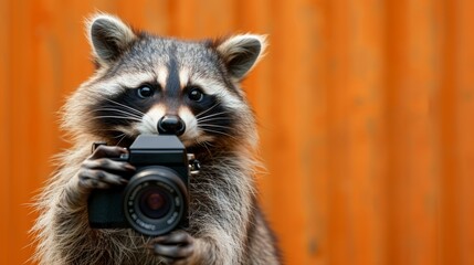 Wall Mural - Minimalist background: Loveable raccoon character portrait, perfect for Valentine's Day cards and zoo-themed decoration