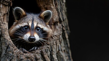 Wall Mural - Minimalist background: Cute raccoon illustration with a wild and funny character in nature, perfect for baby animal art.

