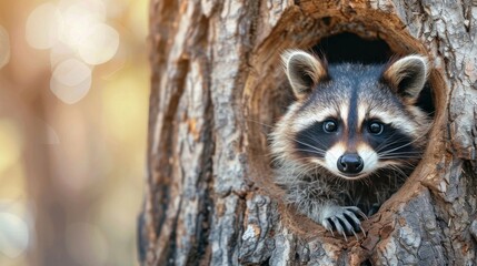 Wall Mural - Minimalist background: Cute raccoon illustration with a wild and funny character in nature, perfect for baby animal art.

