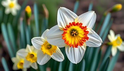 Vibrant daffodil blooms swaying in the gentle spring breeze, bringing joy and color to the garden landscape