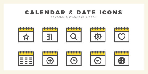 Sticker - 10 Calendar and Date Two Color icon pack. vector illustration.