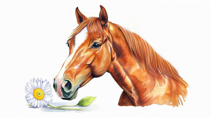 Poster - A vibrant watercolor painting of a horse surrounded by flowers, perfect for a cheerful birthday celebration.