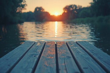 Wall Mural - Wooden Dock Extending Over Calm Water at Sunset