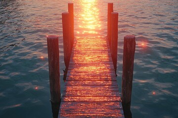 Wall Mural - Wooden Pier Extending into Sun-Glinted Water