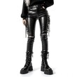 © Woranuch - Woman Wearing Black Leather Pants with Side Lacing and Ripped Knees.
