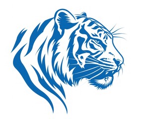 Blue silhouette of a tiger head in profile.