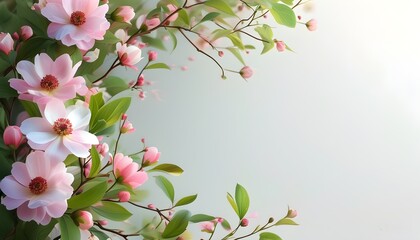 Wall Mural - Springtime elegance with a delicate floral border of flowers and leaves framing a pristine white canvas