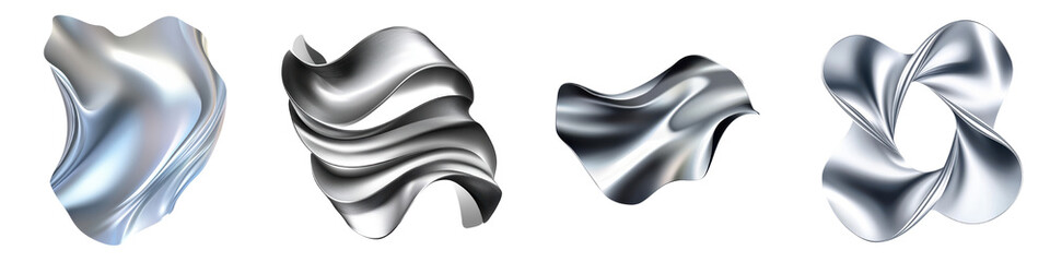 Captivating abstract sculptures in fluid wavy motions showcasing the dynamic and graceful nature of metallic chrome like forms  These minimalist