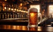 © Sanan - Mug of beer on a wooden table in a pub or bar. ai generative