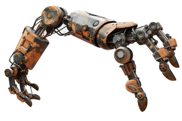 Leinwandbilder - A detailed robotic arm showcasing advanced mechanics and articulation with intricate wiring and tools in a workshop setting