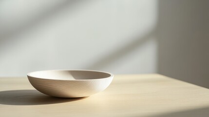 Wall Mural - Minimalist Wooden Bowl on a Simple Table