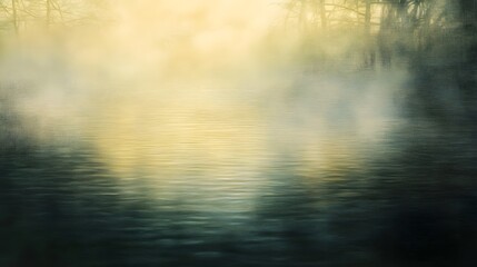 Wall Mural - Tranquil Water Surface with Silhouettes of Trees in Fog