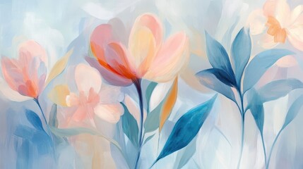 Poster - Ethereal Floral Blossoms Floating in Soft Pastel Dream